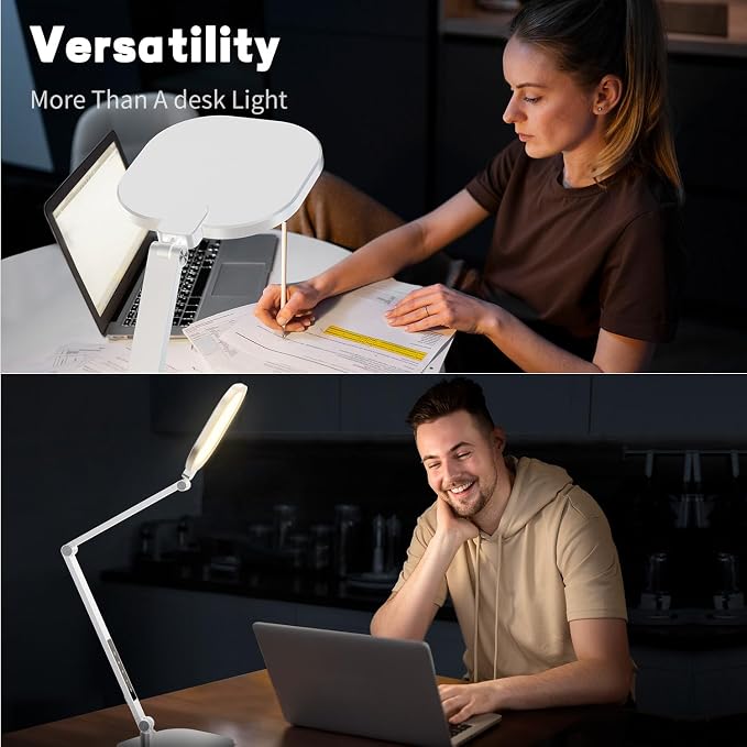 LitONES LED Desk Lamp for Home Office, Soft Edge-lit Design - Modern Style | Eye-Caring Diffused Light, Professional Computer Light for Reading, Crafts & Zoom, Dimmable with 30 Modes, Memory & Timer