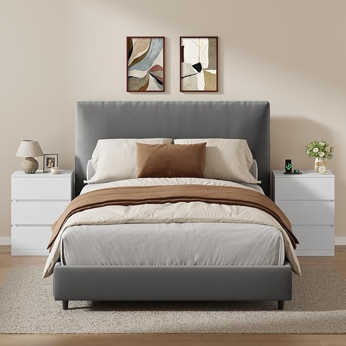 Nightstand, 4 Drawers, 26" H with Hidden Drawer, Bedside Table with Charging Station, Modern Night Stand for Bedroom, White