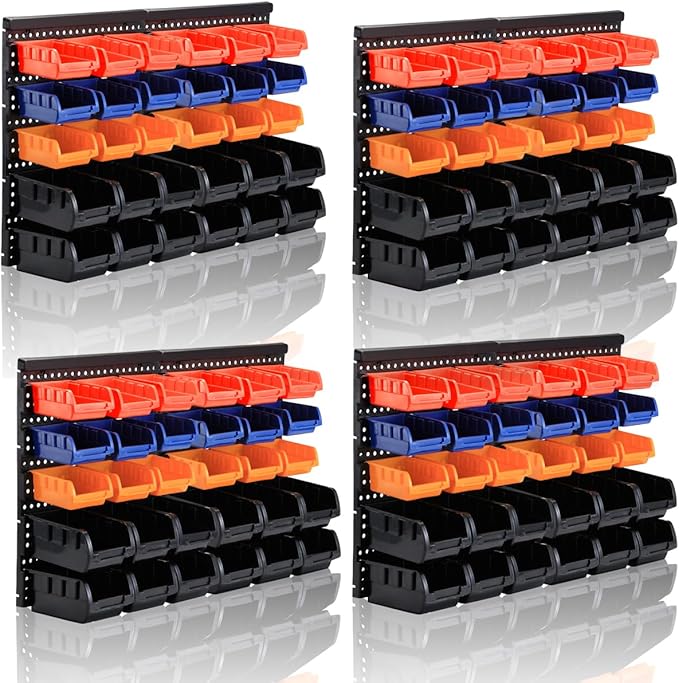 MULSAME Wall Mounted Storage Bins Parts Rack 4 Colors Bin Organizer Garage Plastic Shop Tool, Garage Organizers and Storage (Style-Classic) 50.4"*32.4"