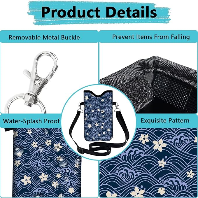 Floral Neoprene Phone Sleeve Pouch with Adjustable Strap Neck Lanyard Fits Most Smartphones 7.1 x 3.9 Inch Cute Cell Phone Crossbody Bag Waterproof Carrying Cellphone Case Bag for Women