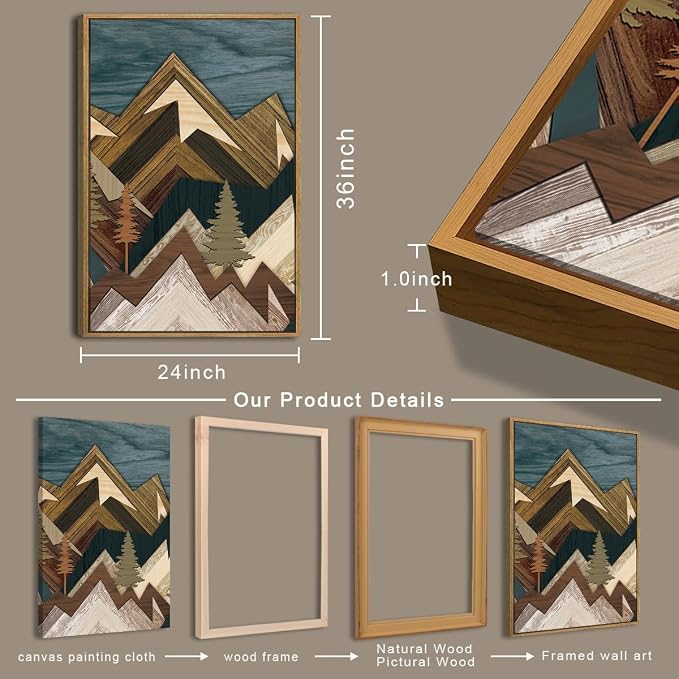 BINCUE Extra Large Mountain Wall Art Set of 3 Moon Froest Wall Decor Nature Landscape Art Print for Living Room Bedroom Office 24x36 Inches