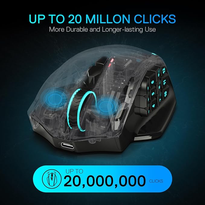 Redragon M913 MAX Wireless MMO Gaming Mouse 26000 DPI Remapping Keys | Cable-Free 0 Delay, Smooth Precise Tracking, Redefine Keybinding Macro, Vibing Backlight, Ergonomic Grip Body Comfort