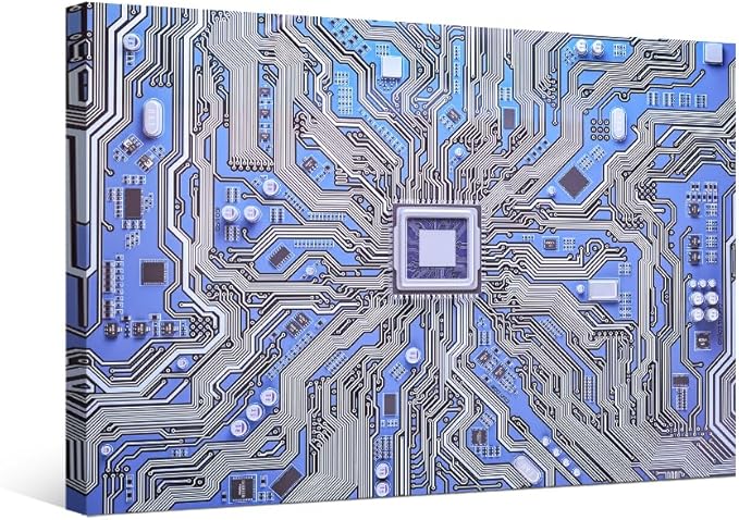 Circuit Board Canvas Paintings Wall Art 1 Piece CPU Circuit Board Posters and Prints Bedroom Decor Wall Art Computer Processors CPU Framed Gallery-Wrapped Ready to Hang 20X28 INCH