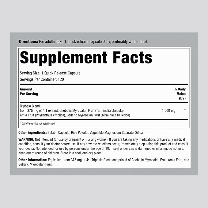 Piping Rock Triphala Capsules | 1500 mg | 120 Pills | Herb Extract | Supplement Blend | Non-GMO, Gluten Free