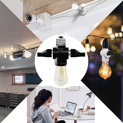 2 Pack, Light Socket to Plug Adapter, Convert E26 Light Socket to 3-Prong Outlet Adapter and Light Bulb Socket (Black)