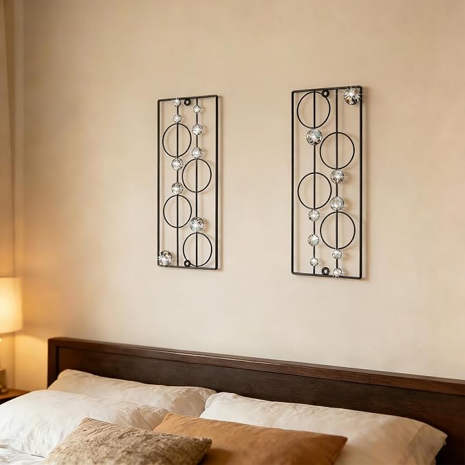 ZEXUIRU 2 Pcs Abstract Metal Art for Wall Decor Living Room Bedroom Bathroom Office Metal Bling Modern Geometric Hanging Vertical Small Iron Sculpture Plaque Pack -Black 15.7in