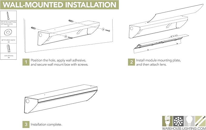 WareLight LED Stairwell & Corridor Light – 2320 Lumen Max, Wattage & CCT Selectable, 2-Foot Wall Mount Lighting Fixture for Commercial & Residential Use, 120-277V, White