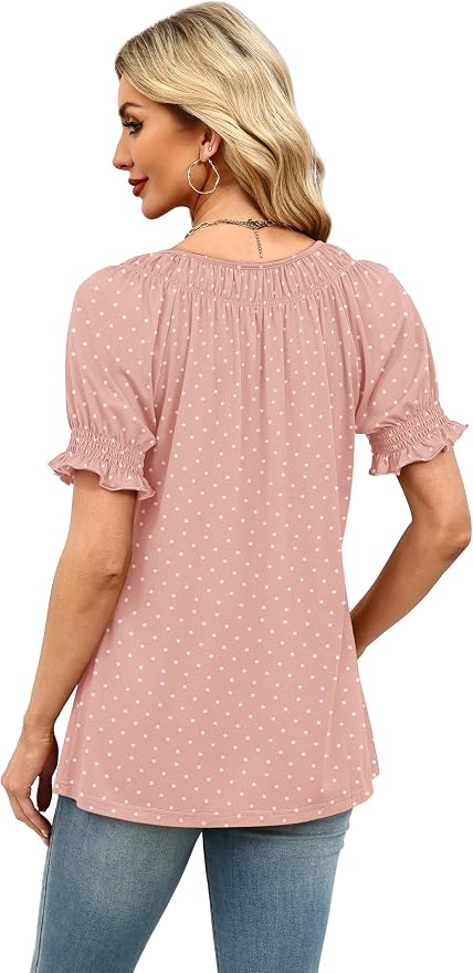 WIHOLL Womens Short Sleeve Square Neck Summer Tops Dressy Casual Blouses Trendy Clothes 2026
