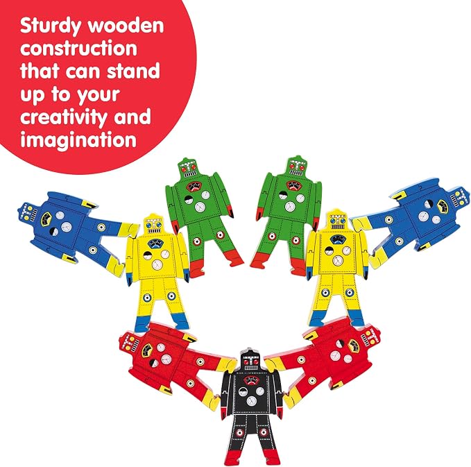 Schylling Stacking Robots - Colorful Wooden Stacking Toy for Kids - 9 pcs. Fun Puzzle for Balancing and Imaginative Play - Ages 3 and Up