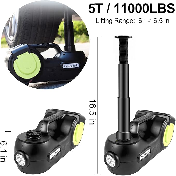 VEVOR Electric Car Jack 5 Ton Car Jack Hydraulic with Electric Impact Wrench, LED Light Hydraulic Auto Repair Tool, 135-360 mm Lifting Range for SUV MPV Sedan Truck Repair