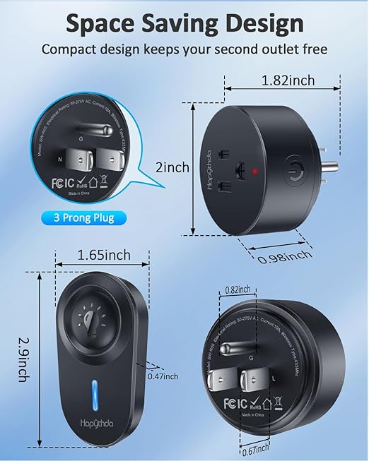 [2 Pack] HAPYTHDA Wireless Remote Control Outlet Plug, No Wiring Needed Remote Light Switches Kit, 500 Feet RF Range 15A/1500W Electrical Remote Outlet for Light, Small Electrical Appliance, Black