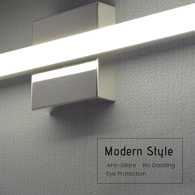 Modern LED Vanity Lights for Bathroom 1 Pack 16IN 9W Daylight White Chrome Bathroom Light Fixtures Lights Over Mirror Vanity Lighting Fixtures Vanity Light