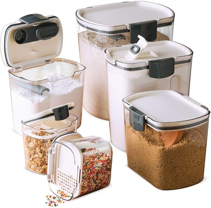 Progressive ProKeeper Baker's Airtight Kitchen Storage Canister Container Set for Flour, Sugar & More, Keeps Ingredients Fresh, with Accessories (Multicolor, 6- Piece)