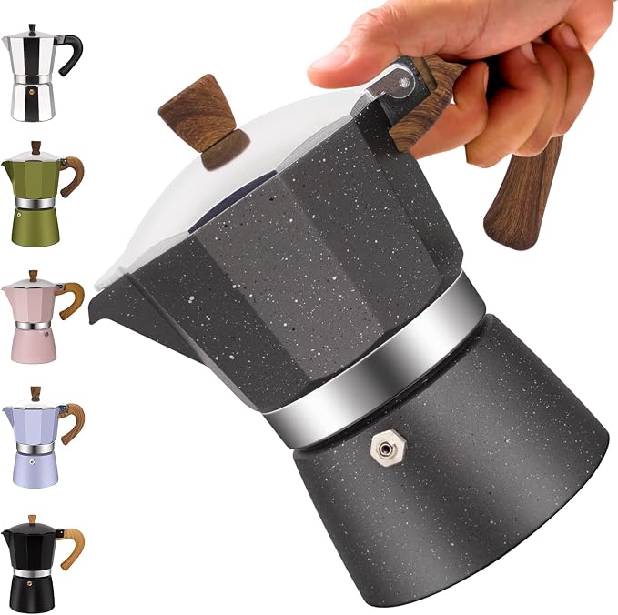 3 Cup Aluminum Moka Pot Classic Stovetop Espresso Coffee Maker 150ml 5oz Coffeemaker Percolator Mocha Pot Greca Coffee Maker Cafe Makers for Italian and Cuban Café Brewing Gray