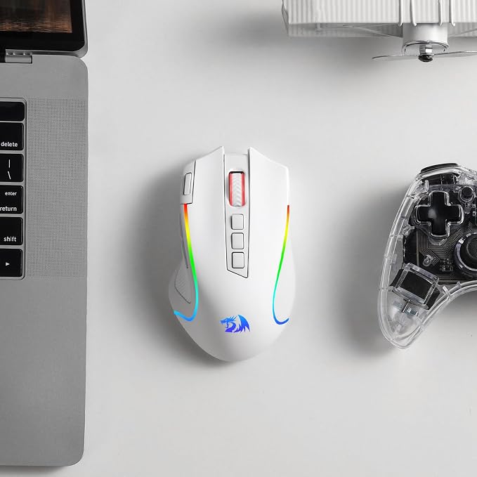 Redragon M612 Wireless RGB Optical Gaming Mouse 8000 DPI Remapping Keys | Cable-Free 0 Delay, Redefine Keybinding Macro, Vibing Backlight, Ergonomic Grip Body Comfort