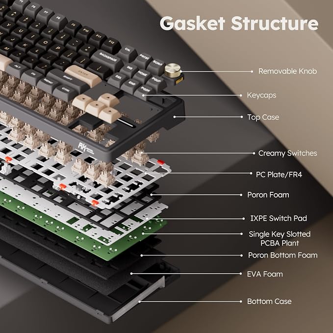 RK ROYAL KLUDGE R87 Pro Wired Mechanical Keyboard with Hot Swappable Knob 75% Creamy Gaming Keyboard 88 Keys TKL Gasket Mounted RGB Backlit with QMK/VIA, MDA Profile, Linear Creamy Switch, Black