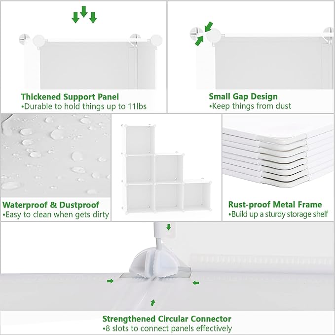 C&AHOME 6-Cube Storage Organizer, Stackable Storage Cubes Shelves, Portable Bookshelf, Plastic Clothing Storage Closet Organizer, DIY Modular Shelving Units for Wardrobe, Home, Milky