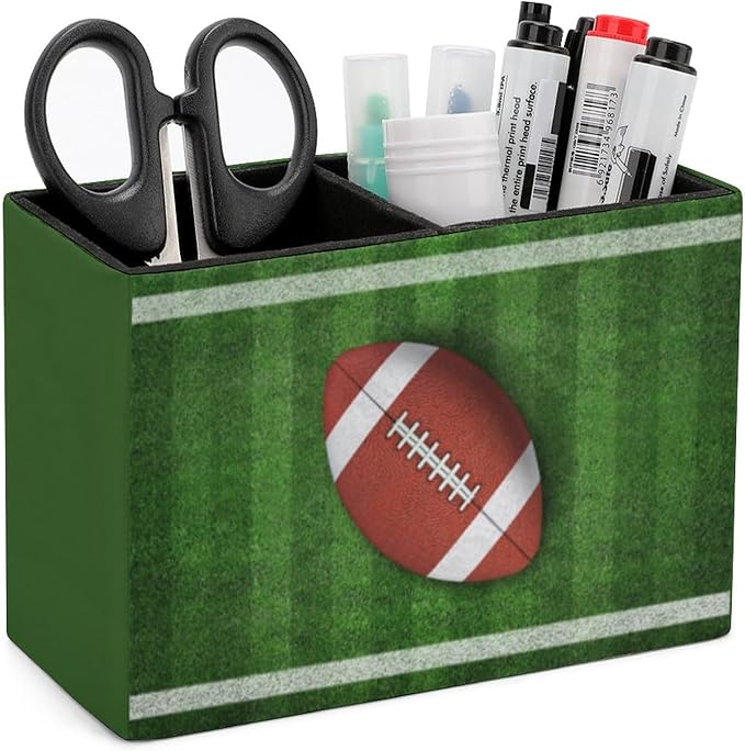 Pen Holder, Pencil Holder for Desk Organizer, American Football Game PU Leather Pencil Cups Desktop Stationery Storage Makeup Brush Holder Pen Organizer for Office Home
