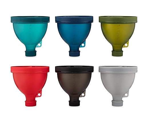 Protein Funnel [6 Pack] Patented Funnels with Stand for Filling Water Bottles, Shaker Bottles w/Protein Powder, Supplement Storage Set, Take to Go or Kitchen Use, Keychain for Shaker Cup, BPA Free