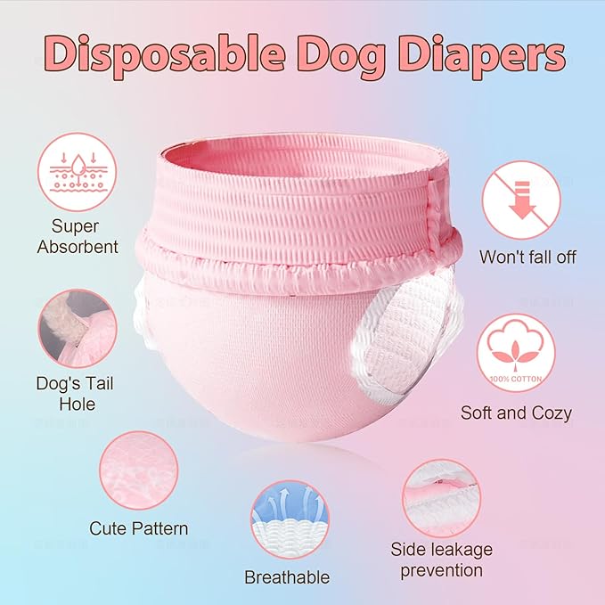 Ambreview Disposable Dog Diapers Female, Just Pull It Up, Doggie Diapers for Female Dogs, Strong Absorbency | Leak Proof, for Dogs in Heat | Elderly | Disabled, S 30 PCS