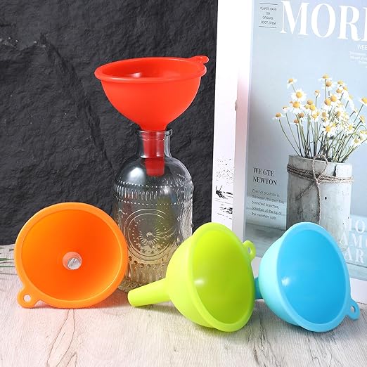 4 Pack Kitchen Silicone Funnel, Kitchen Funnel Set, Canning Silicone Funnels, Wide Mouth Canning Funnels for Jars Bottles, Liquid Oil Transfer, Multi Color