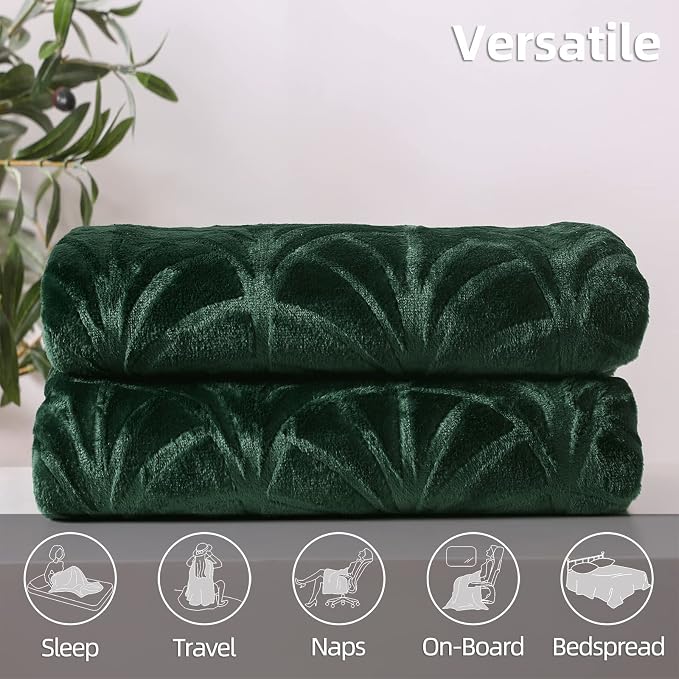 Whale Flotilla Soft Flannel Fleece Bed Blanket Queen Size, Emerald Green | Cozy Lightweight Breathable Coverlet, Plush Fluffy Bedspread, Vintage Pattern Decorative Blanket for Bed, All Season, 90"x90"
