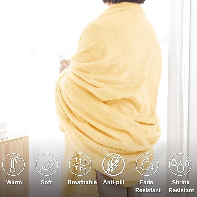 Hansleep Queen Bright Yellow Fleece Blanket, Soft Flannel Bed Blanket | Fuzzy Cozy Blanket 90x90 Inches, Multi-use for Bed, Sofa, Couch, Travel, Camping, All Season Warm Lightweight Cover