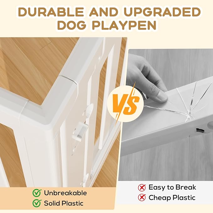 Clear Dog Play Pen,Pet Playpen with Door,Easy to Clean and Install Puppy pens for Both Indoor and Outdoor use (White, 30.3 inch Height, 10 Panels)