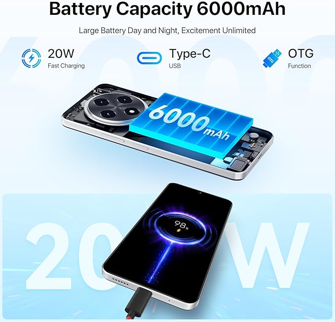 UMIDIGI G100 Unlocked Cell Phone Android 14, 6.9" HD+ 120Hz,Octa-core 12GB +128GB Expand 1TB,GPS Unlocked Smartphone,6000mAh,50MP Triple Camera,Dual 4G LTE Phone, NFC,AI Face Unlock,OTG,White