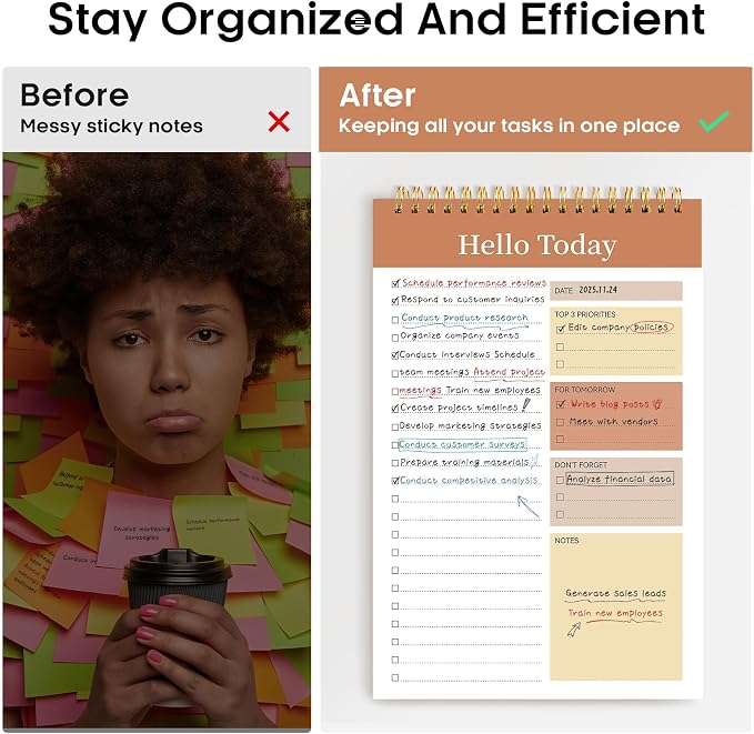 Taja To Do List Notepad, Undated Daily Planner for Work and Goal Setting | Brown, 52 Sheets, 9.8" x 6.5" , for Office, Home and school, Daily Task Planning, Notes and Everyday Organization