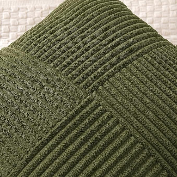 MIULEE Olive Green Decorative Euro Sham Pillow Covers 24x24 Inch for Bed Couch Sofa Spring Decor Pack of 2 Boho Farmhouse Throw Pillows Soft Cross Corduroy Patchwork Textured Cushion Cases