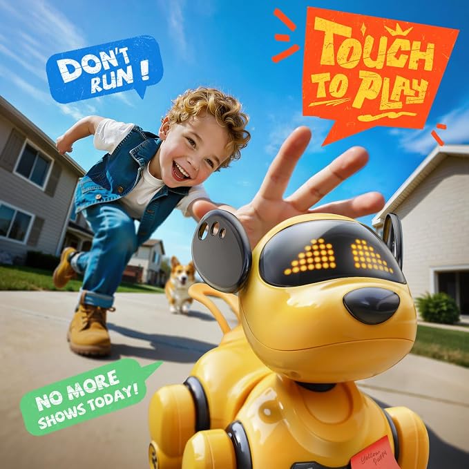 Ruko 18011 Smart Robot Dog Toy with Gesture & Remote Control, Yellow | Durable Interactive Touch Sensor Puppy with LED Expressions, Perfect for Home Play, Ideal Birthday Gift for Kids Ages 3-8