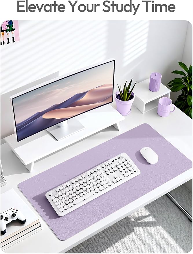 YSAGi Desk Protector&Blotter, Non-Slip Waterproof Leather Mouse Pad | Shields Scratches, Stains, Spills, Heat & Scuffs; Suede Non-Slip; Easy-Clean; Comfy Writing/Typing,31.5" x 15.8",Light Purple