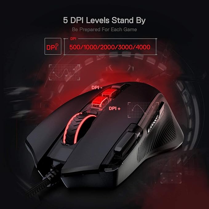 Redragon M612 Wired RGB Optical Gaming Mouse 8000 DPI Remapping Keys | Stable Lag-Free Connection, Redefine Keybinding Macro, Vibing Backlight, Ergonomic Grip Body Comfort