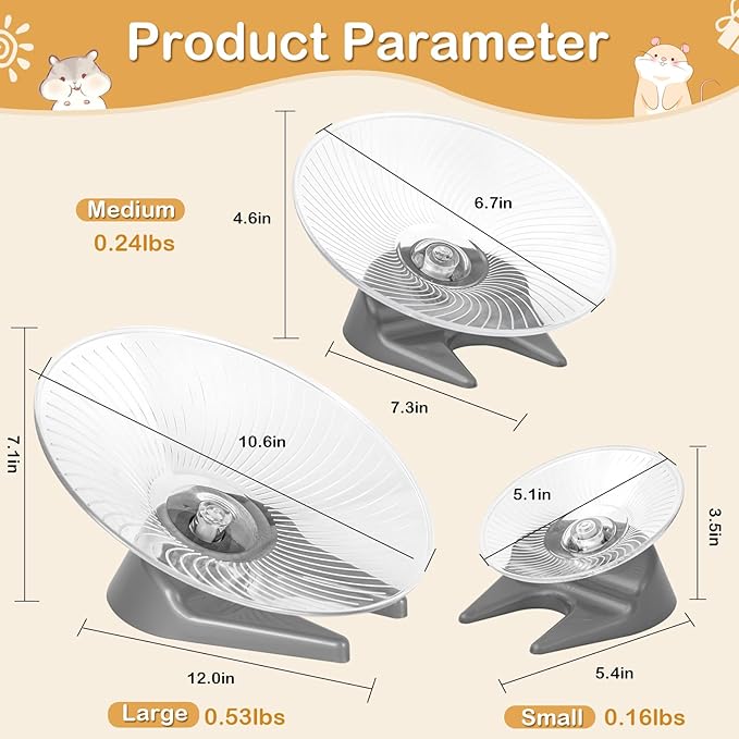 Silent Hamster Exercise Wheels - Quiet Spinner Hamster Running Wheels with Adjustable Stand for Gerbils Mice Or Other Small Animals,Medium
