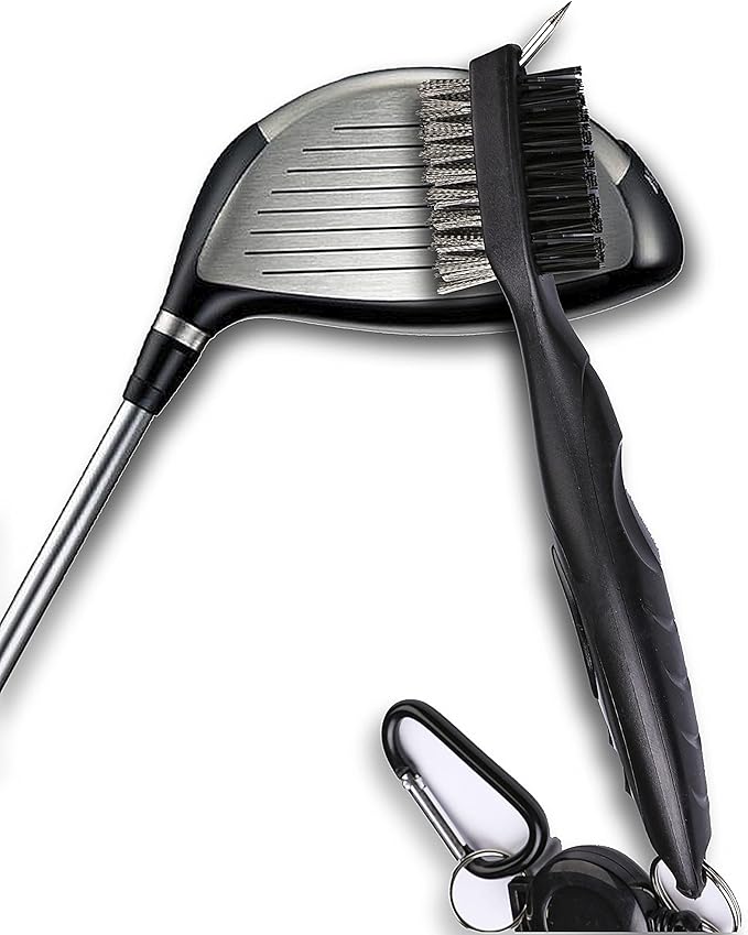 Golf Towels, Microfiber Waffle Pattern Tri-fold Golf Towel - Brush Tool Kit with Club Groove Cleaner, with Clip Men Women Golf Gifts (2 Grey Towel+Black Brush)