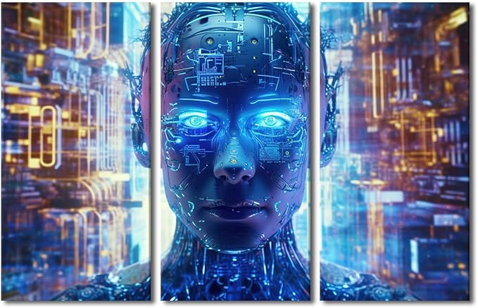Wall Art for Living Room Multi Panels AI Art for Business and Technology Picture Poster, Artificial Intelligence Artwork Wooden Framed Gallery-Wrapped Ready to Hang, 60" Wx40 H
