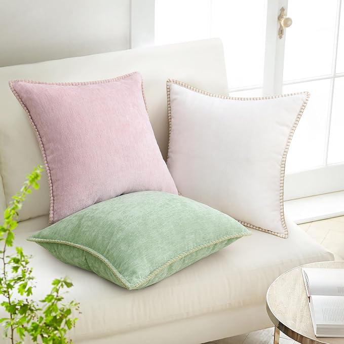 decorUhome Soft Chenille Throw Pillow Covers 12x20 Set of 2 Blush Pink | Fall Textured Decorative Throw Pillow Cases Stitched Edge Modern Farmhouse Luxury Boho Velvet for Couch Sofa Bed Home Decor
