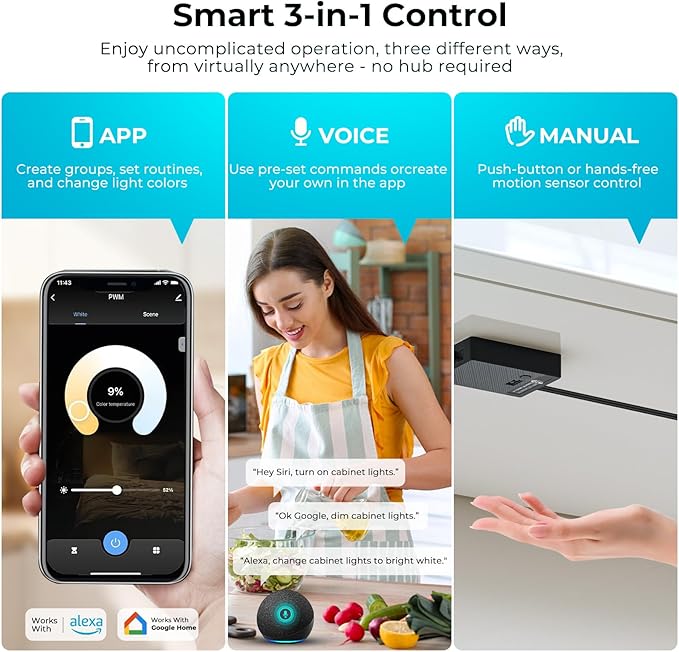 VST Smart Under Cabinet Lighting Work with Alexa Google Home Assistant App Remote Control, Recessed or Surface Mount 12V 2W/pc Puck Light for Kitchen Under Counter, Display Case, 10 Pack 3000K~6000K