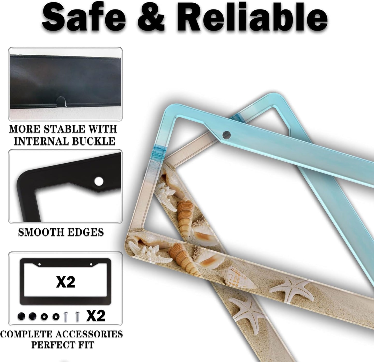 Front License Plate Bracket Multicolor License Plate Frames Beach Ocean Universal Aluminum Car Accessory 2 Pack with Screw Covers Set