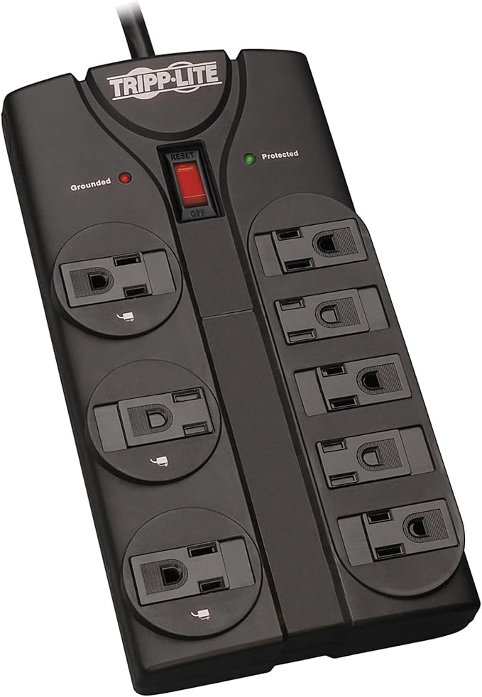 Eaton Tripp Lite Series TLP808B 8 Outlet Surge Protector Power Strip with Flat Plug, 1440 Joule Rating, Black, UL Listed & Certified, 8ft Extension Cord with Multiple Outlets for Home Office