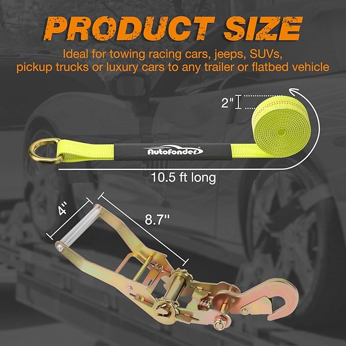Tire Tie Down Straps with Snap Hook-10,000lbs Break Strength-2" x 10ft Heavy Duty Wheel Straps for Car,Trailer, SUV-4 Pack Side by Side Tie Downs with Storage Bag