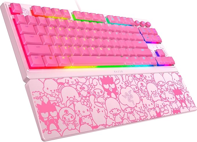 Razer Ornata V3 TKL Gaming Keyboard, Hello Kitty & Friends Edition | Low-Profile Keys, Mecha-Membrane Switches, UV-Coated Keycaps, Backlit Media Keys, 8-Zone RGB Lighting, Magnetic Wrist Wrest