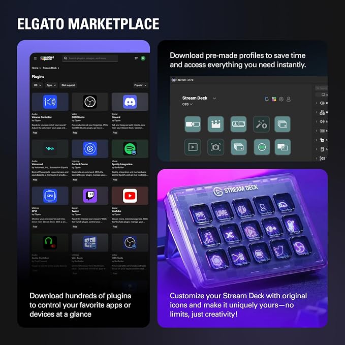 Elgato Stream Deck +, Audio Mixer and Studio Controller | LCD keys, dials and touch strip, Multi actions and smart profiles, Unlocks Wave Link mixing, Works with Mac and PC