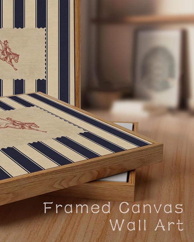 ZZLWBKGL Western Wall Decor Striped Cowboy Canvas Art Vintage Wall Art | Farmhouse Artwork Retro West Country Aesthetic Mid Century Rodeo Paintings Living Room Bedroom 12x16in