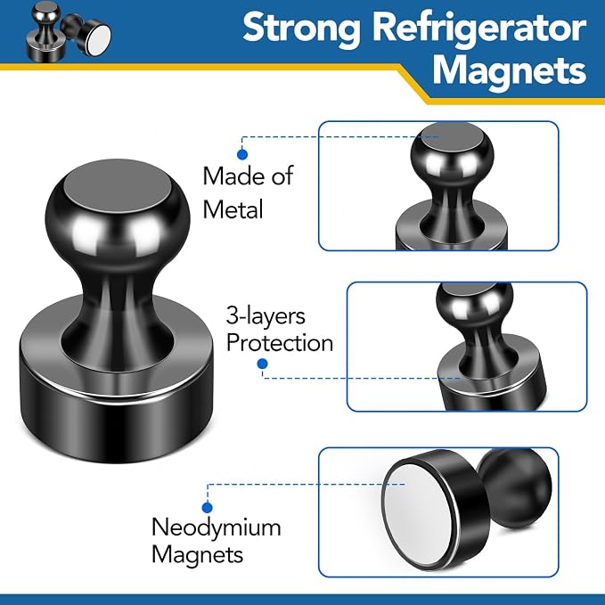 LOVIMAG Fridge Magnets 28Pcs, Magnet for Refrigerator Whiteboard, Black | Small Strong Neodymium Metal Cute Push Pin for Classroom, Kitchen, Accessories Decorative, Office, Calendar