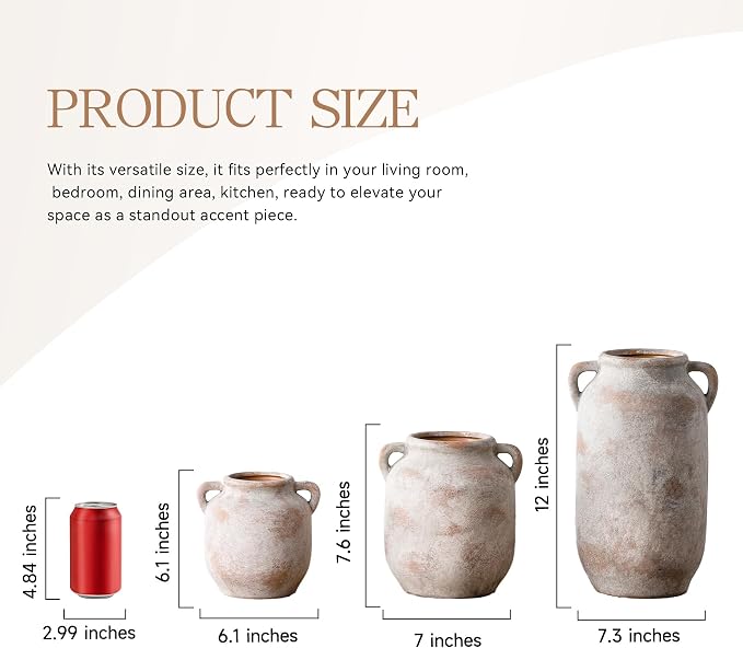 Vanselia Ceramic Flower Vase Home Table Decor Living Room Farmhouse 7.6 in | Small Rustic Decorative Flowers Vases Plant Modern Decoration for Kitchen Shelf Coffee Dining Centerpieces Desk