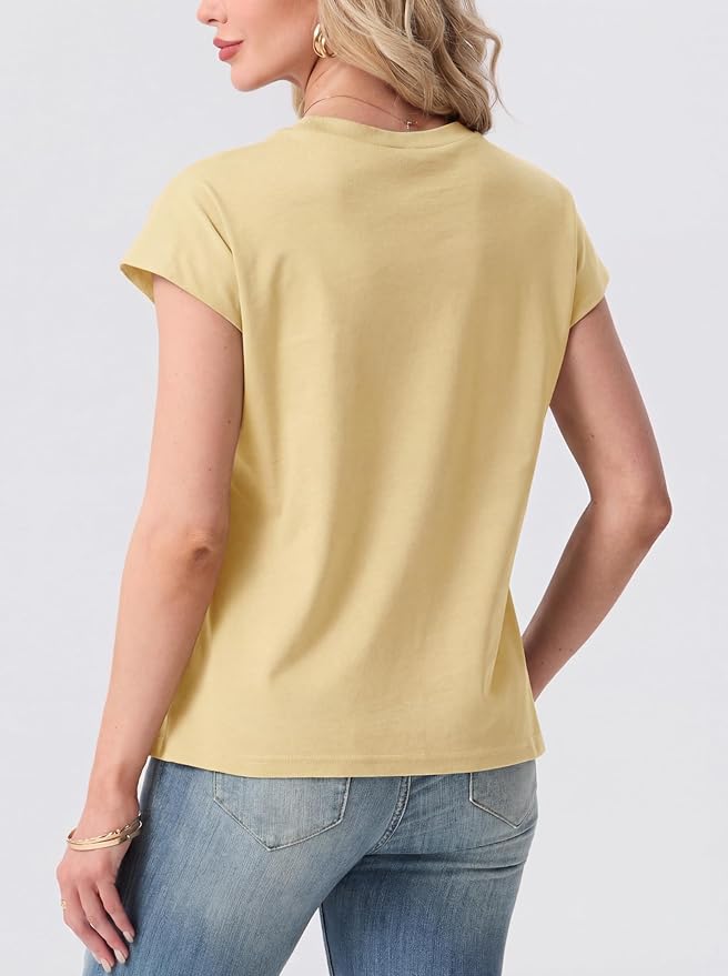 GRECERELLE Womens Summer Tops Cap Sleeve Crew Neck Basic T-Shirt | Everyday Casual Wear, Layering Friendly, Wrinkle-Resistant, Business Casual Ready, Lightweight & Packable, Capsule Wardrobe