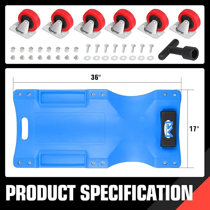 PM PERFORMOTOR 36" L X 17" W x 4.25" H Vehicle Repair Low Profile Automotive Creeper w/Padded Headrest, Blue, PM-TOL-CPC36-BL