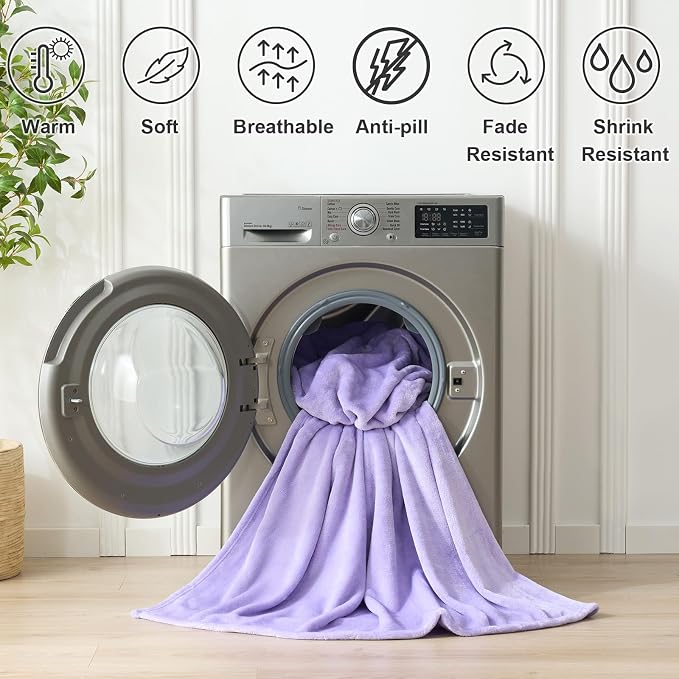 Hansleep King Light Purple Fleece Blanket, Soft Flannel Bed Blanket | Fuzzy Cozy Blanket 90x108 Inches, Multi-use for Bed, Sofa, Couch, Travel, Camping, All Season Warm Lightweight Cover